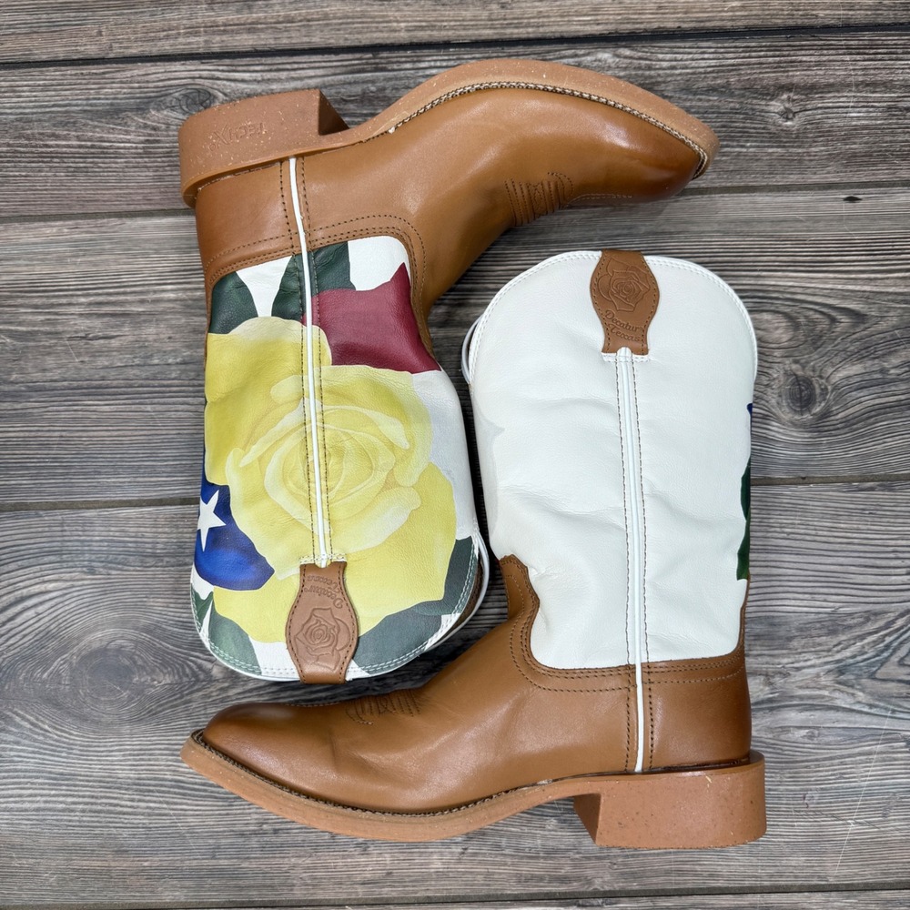 Twisted X Olivia‎ Bennett Texas Flag Rose Leather Cowboy Boots Women'sSize 8.5